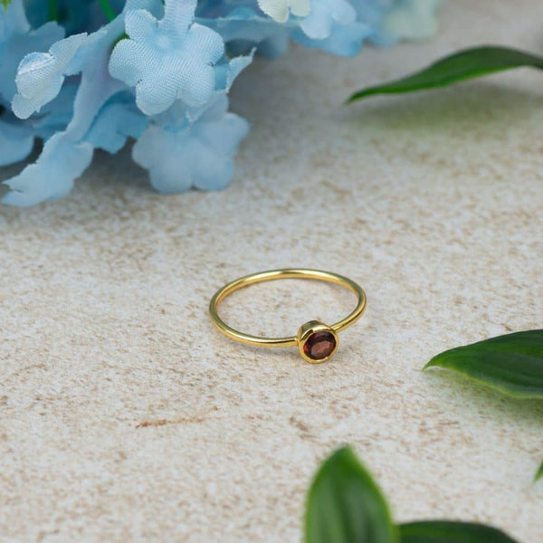 Geboortesteen Ring Granaat Januari - 925 Zilver Verguld (Maat 17)