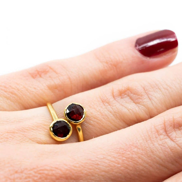 Geboortesteen Ring Granaat Januari - 925 Zilver Verguld - Verstelbaar
