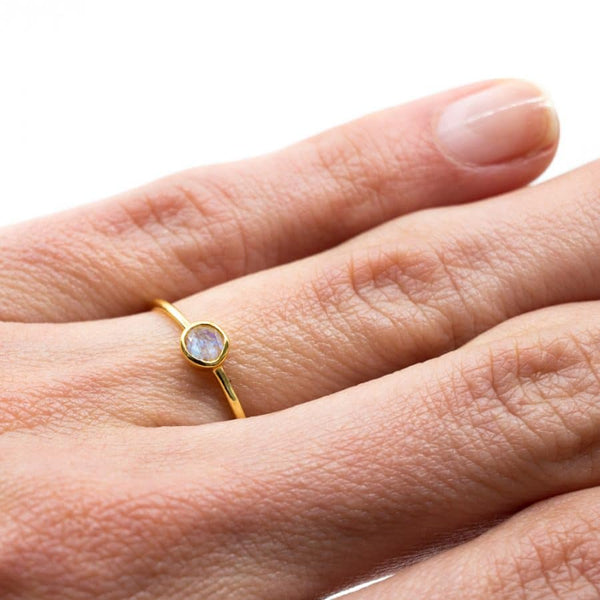 Geboortesteen Ring Maansteen Juni - 925 Zilver Verguld (Maat 17)