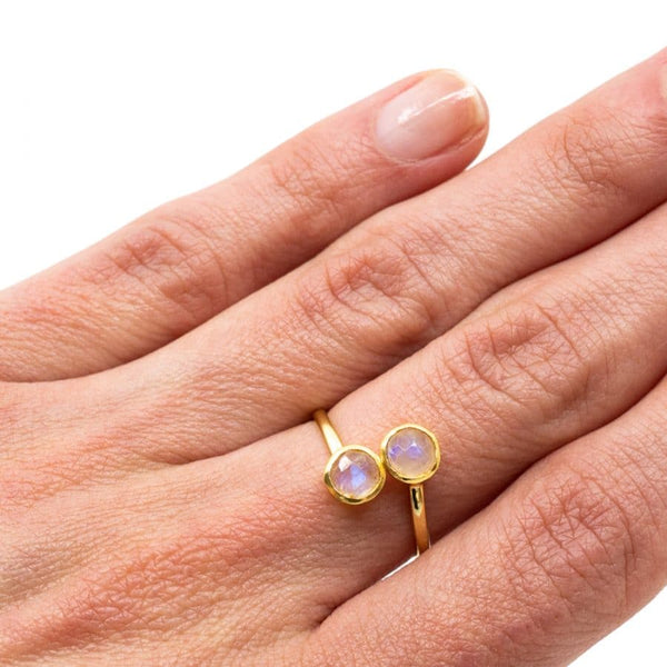 Geboortesteen Ring Maansteen Juni - 925 Zilver Verguld - Verstelbaar