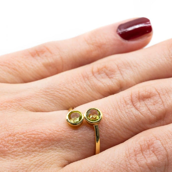 Geboortesteen Ring Peridoot Augustus - 925 Zilver Verguld - Verstelbaar