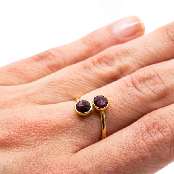 Geboortesteen Ring Robijn Juli - 925 Zilver Verguld - Verstelbaar
