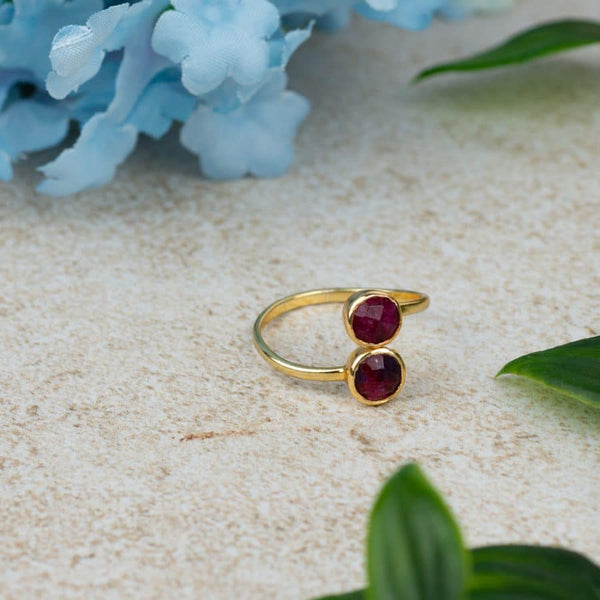 Geboortesteen Ring Robijn Juli - 925 Zilver Verguld - Verstelbaar