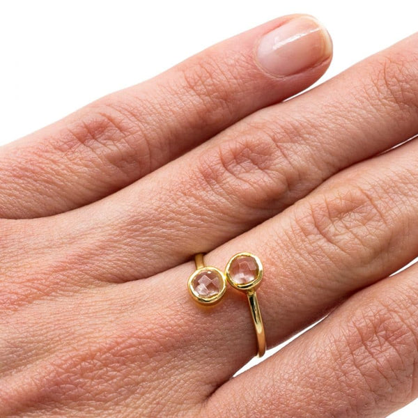 Geboortesteen Ring Bergkristal April - 925 Zilver Verguld - Verstelbaar