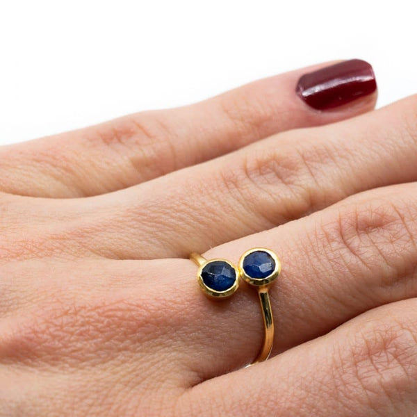 Geboortesteen Ring Saffier September - 925 Zilver Verguld - Verstelbaar