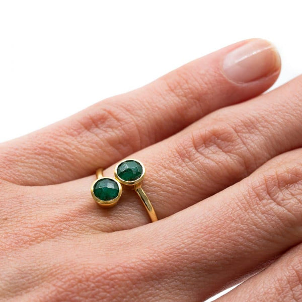 Geboortesteen Ring Smaragd Mei - 925 Zilver Verguld - Verstelbaar