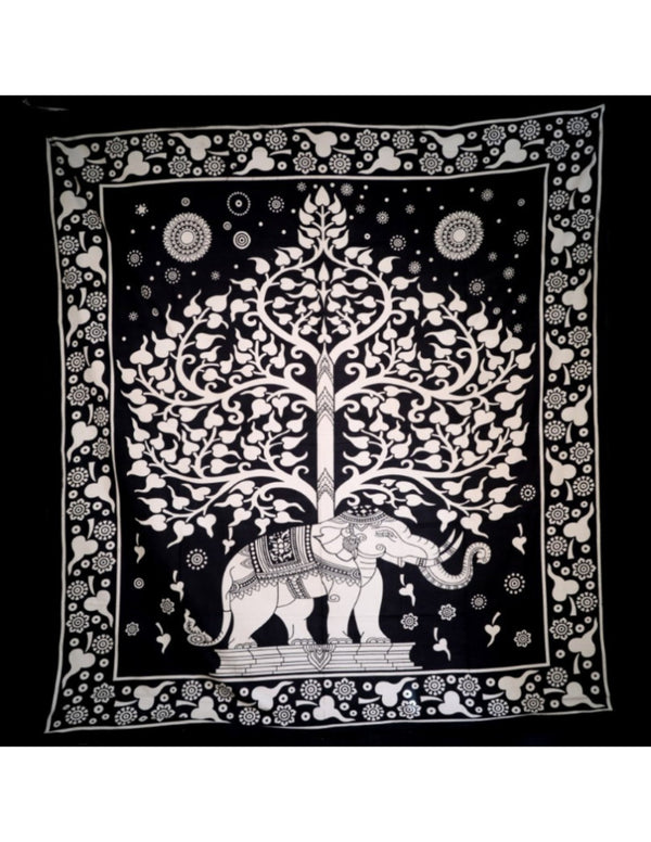 Grand Foulard 44 Olifant Bodhi Tree Zwart Wit 140 x 220 cm Katoen 400 Gram