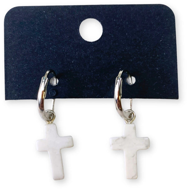 Howliet wit kruis oorbellen - fashion jewelry