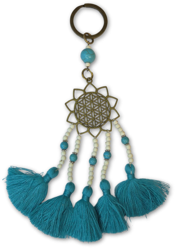 Ibiza sleutelhanger - Flower of life - turquoise & bronskleur