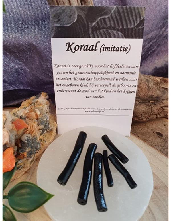Edelsteen Kralen – Koraal Zwart Staafje (imitatie) – 6 stuks