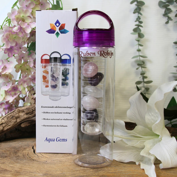 Edelsteen Waterfles Amethist, Rozenkwarts en Bergkristal - Liefde en Harmonie - 700 ml