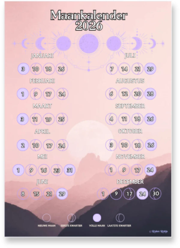 Maankalender poster A4 - 2026