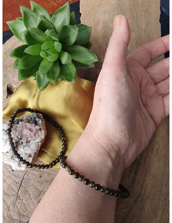 Edelsteen Armband Obsidiaan - Goud - 4mm