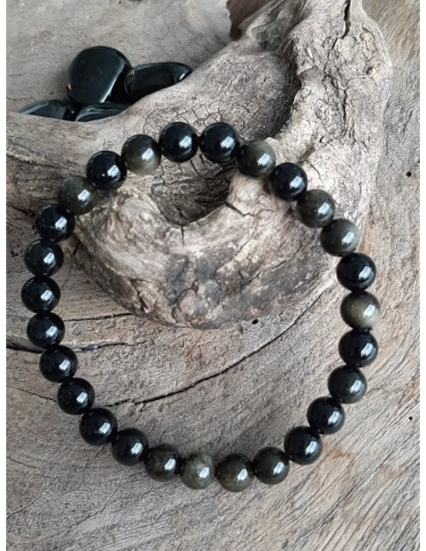 Edelsteen Armband Obsidiaan – Goud – 8 mm