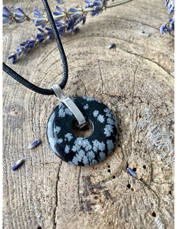 Donuthanger Obsidiaan Sneeuwvlok aan Koord (30 mm)