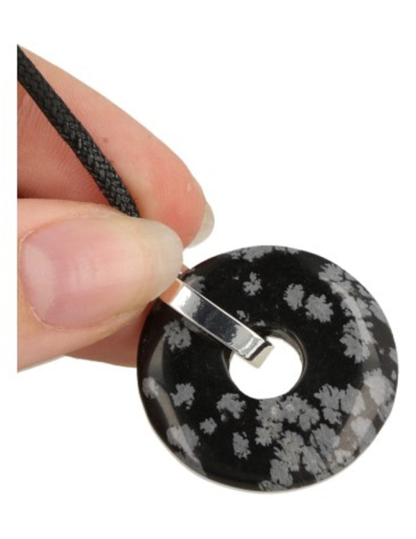 Donuthanger Obsidiaan Sneeuwvlok aan Koord (30 mm)