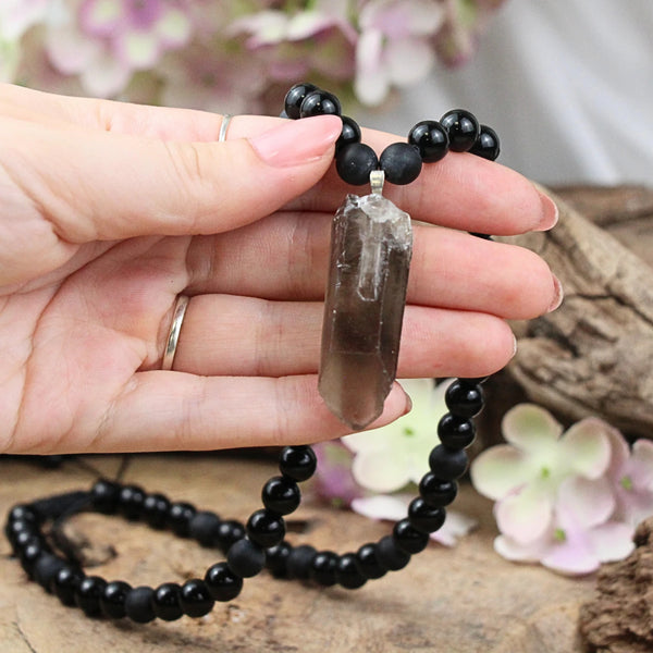 Ruwe Edelsteen Hanger Rookkwarts Kralenketting Obsidiaan