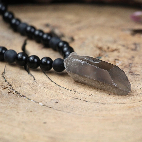 Ruwe Edelsteen Hanger Rookkwarts Kralenketting Obsidiaan