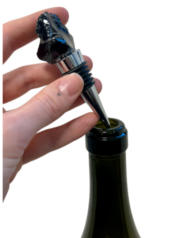 Zwarte Obsidiaan Wijnstopper - Ruw Half-edelsteen Design