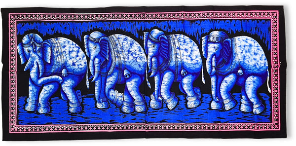 Olifanten Doek - Blauw - wandkleed 115 cm x54 cm - Blauw