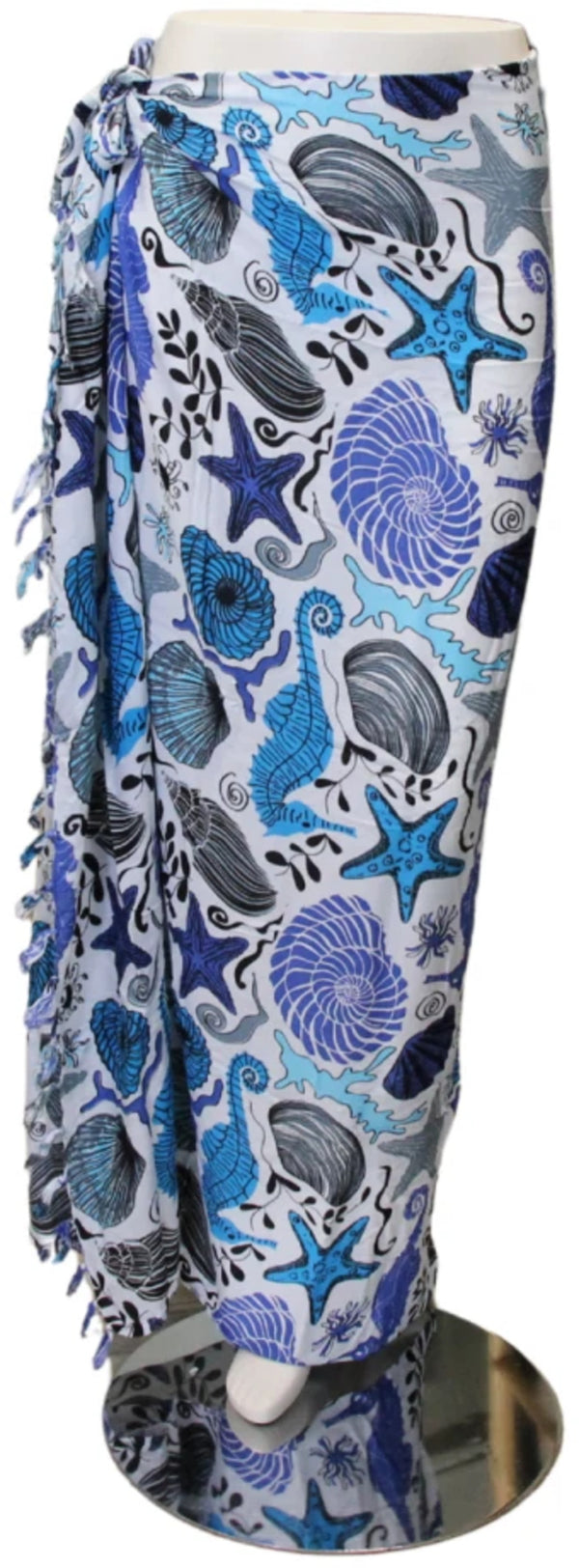 Om Namaste Sarong - 650 - Schelpen - Blauw op Wit