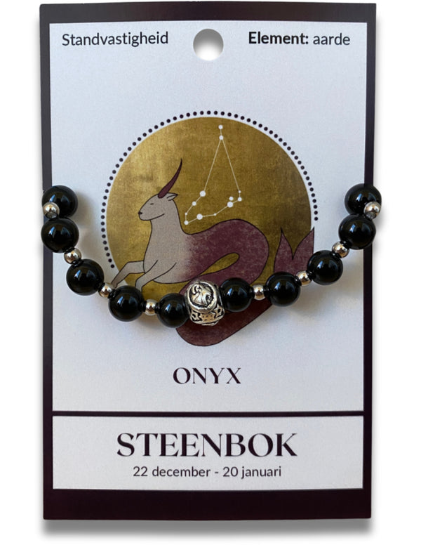 Onyx Kralenarmband Sterrenbeeld Steenbok Elastiek 16 cm 8 mm Kralen