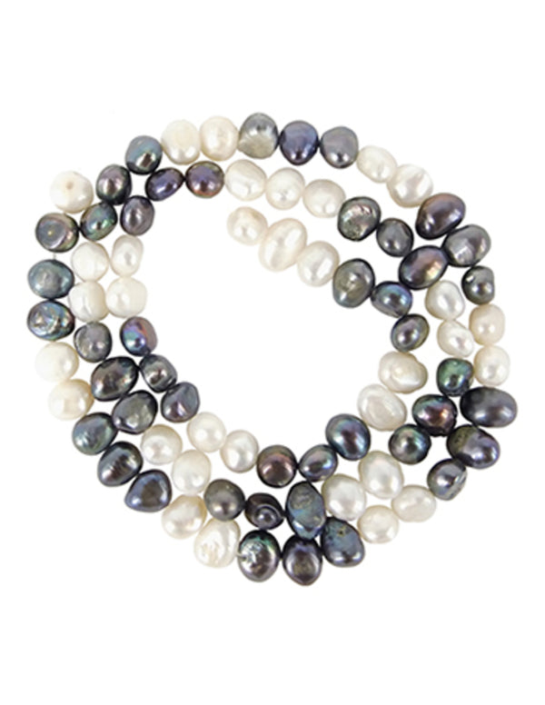 Parel grijs / wit kralen streng 6 mm