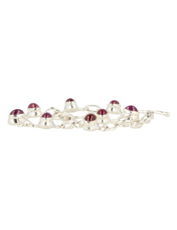 Handgemaakte Indiase 925 Sterling Zilveren Armband met Ovale Robijn Stenen