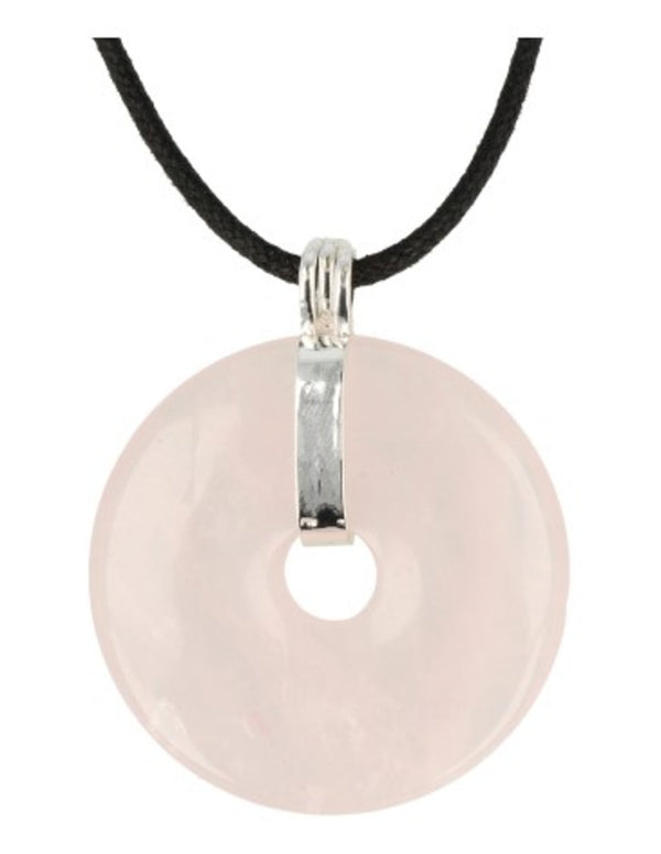 Roze kwarts donuthanger 40 mm aan koord