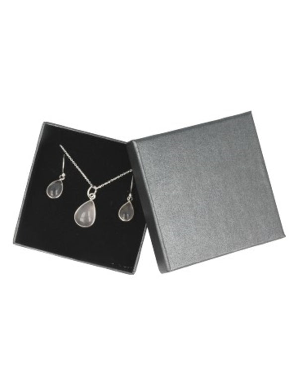 Roze kwarts druppel sieraden set zilver
