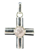 Roze kwarts hanger in zilver breed kruis