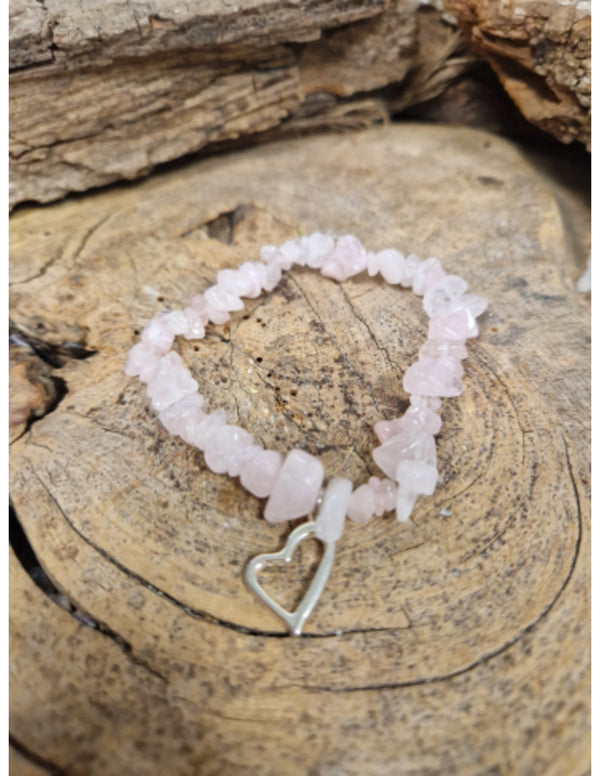 Edelsteen Splitarmband Rozenkwarts met Hart