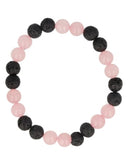 Roze kwarts / Lavasteen kralen armband