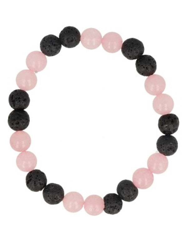 Roze kwarts / Lavasteen kralen armband