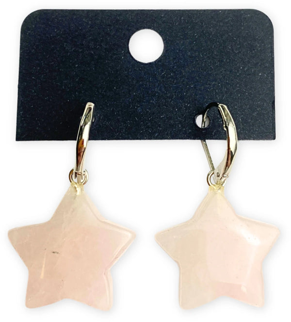 Rozenkwarts ster oorbellen - fashion jewelry