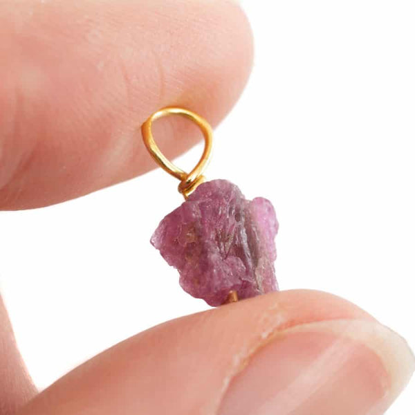 Ruwe Edelsteen Hanger Roze Toermalijn 925 Zilver &amp; Verguld (8 - 12 mm)
