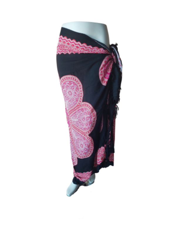 Sarong - 007 - Roze bloem op zwart van Om Namaste - Pareo Saunadoek Wikkeljurk