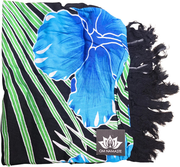 Blauwe sarong bloemen patroon strand sauna accessoire