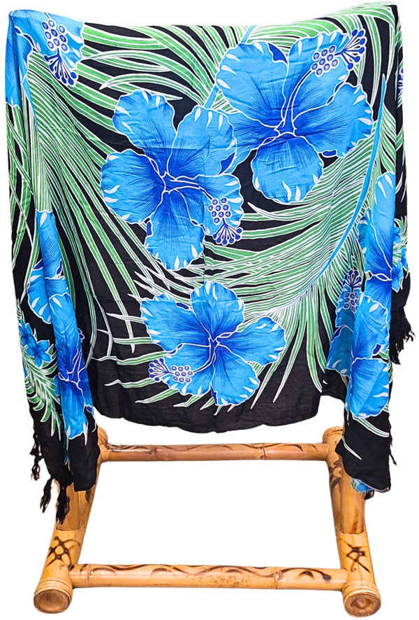 Blauwe sarong bloemen patroon strand sauna accessoire