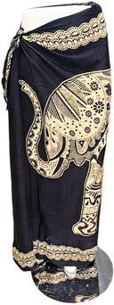 Sarong - 022 - Olifant beige op zwart van Om Namaste - Pareo Saunadoek Wikkeljurk