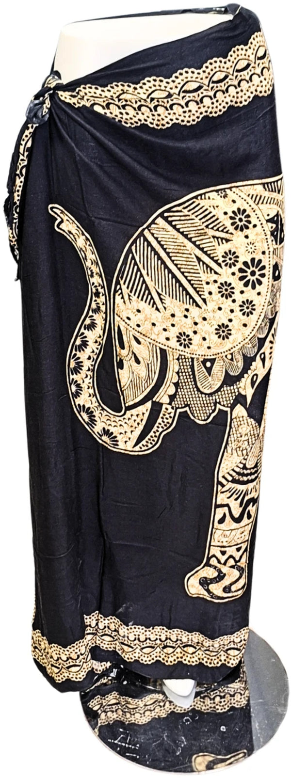 Sarong - 022 - Olifant beige op zwart van Om Namaste - Pareo Saunadoek Wikkeljurk