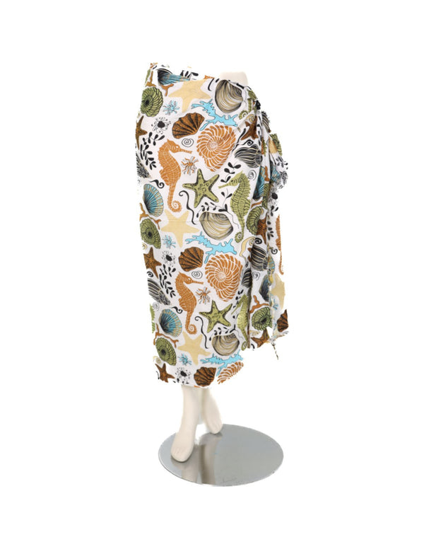 Sarong - 507 - zeedieren - wit van Om Namaste - Pareo Saunadoek Wikkeljurk