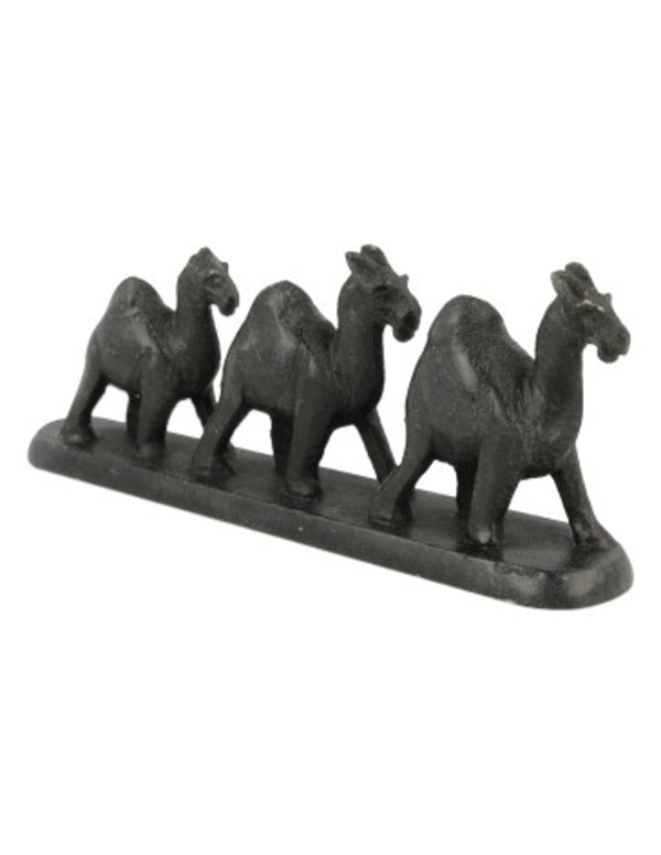 Speksteen 3 kamelen op strip 10 cm zwart