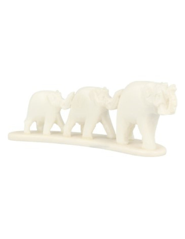 Speksteen 3 olifanten op strip 11,5 cm wit
