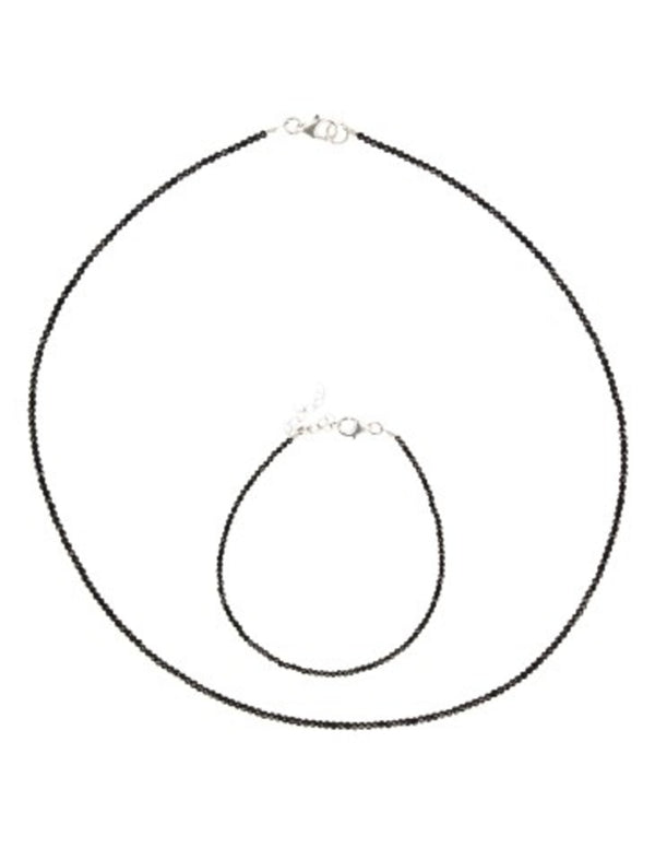 Zwarte Spinel Subtiel Collier Zilveren Slotje 44 cm Lengte