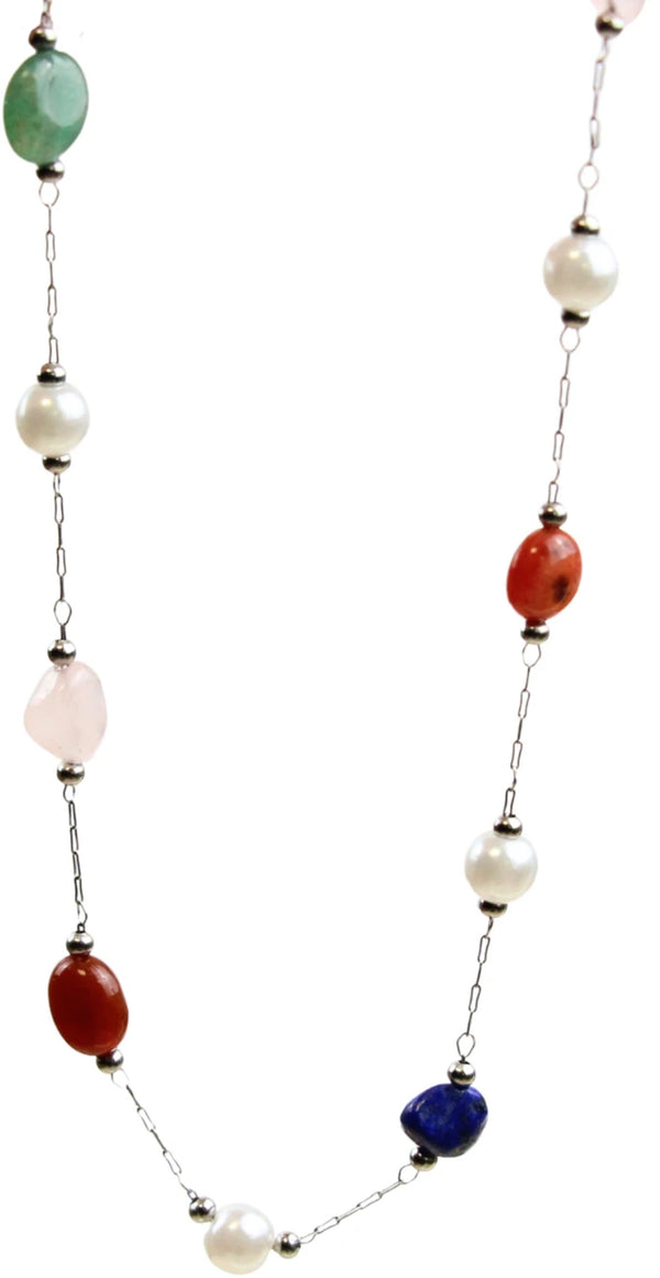 Subtiele edelsteen ketting met parels