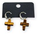 Tijgeroog kruis oorbellen - fashion jewelry