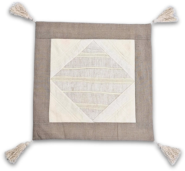 Varada Kussenhoes met kwasten - Ruit Creme - naturel