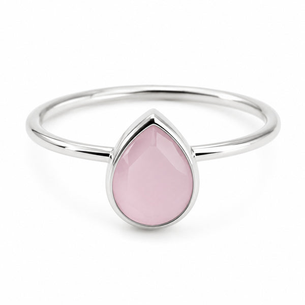 Edelsteen Ring Rozenkwarts - 925 Zilver - Peervorm (Maat 17)