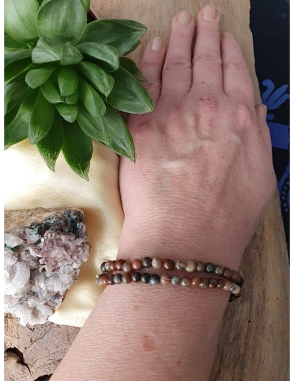 Kralen Armband Versteend Hout - 4 mm
